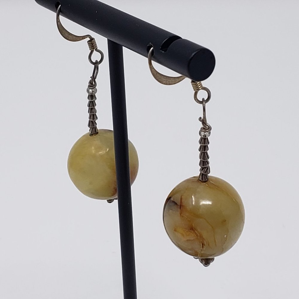 Yellow Turquoise Silver Tone Drop Dangle Earrings - image 2